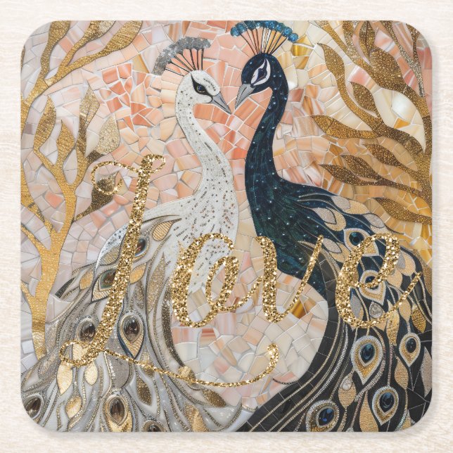 Peacocks Gold Glitzer Liebe Blush Rose Rechteckiger Pappuntersetzer (Vorderseite)