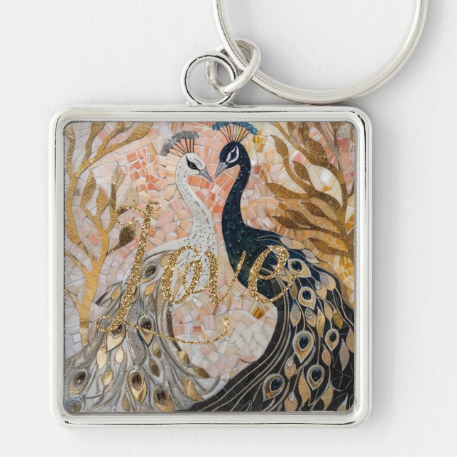 Peacocks Gold Glitzer Liebe Blush Rose Schlüsselanhänger (Vorne)