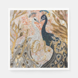 Peacocks Gold Glitzer Liebe Blush Rose Serviette