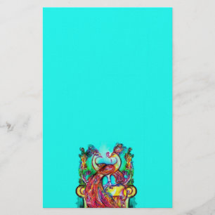 PEACOCKS IN LIEBE MONOGRAMM Rot-blaue Turquase grü Briefpapier