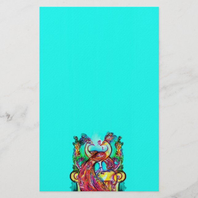 PEACOCKS IN LIEBE MONOGRAMM Rot-blaue Turquase grü Briefpapier (Vorderseite)