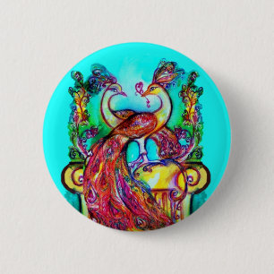PEACOCKS IN LIEBE MONOGRAMM Rot-blaue Turquase grü Button