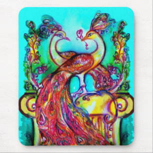 PEACOCKS IN LIEBE MONOGRAMM Rot-blaue Turquase grü Mousepad