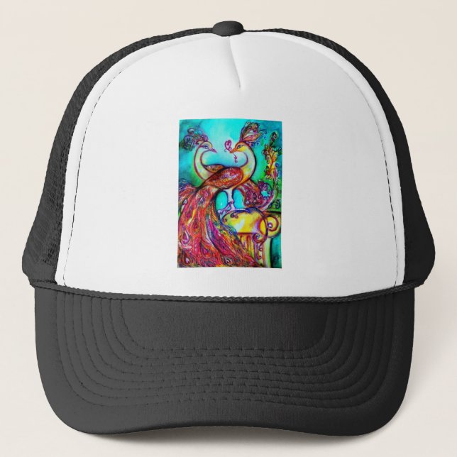 PEACOCKS IN LIEBE MONOGRAMM Rot-blaue Turquase grü Truckerkappe (Vorderseite)