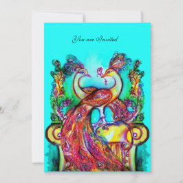 PEACOCKS IN LIEBE Rotes Aquamarines grünes Aqua Bl Einladung