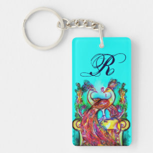 PEACOCKS IN LOVE MONOGRAM rouge turquoise bleu ver