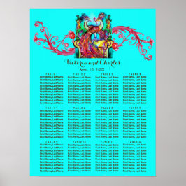 PEACOCKS LIEBE Roter Swirl Blaue Sitzkarte Poster