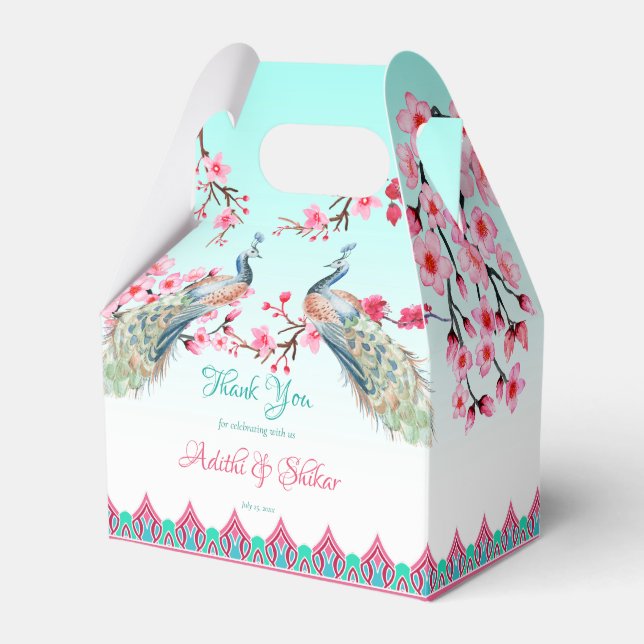 Peacocks rosa Blüten ombre aqua blue Geschenkschachtel (Vorderseite)