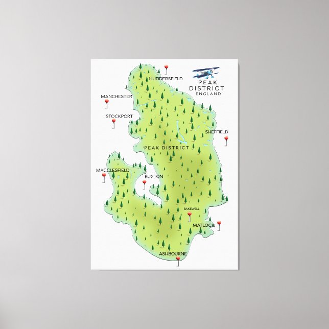 Peak District England Map Leinwanddruck (Vorderseite)