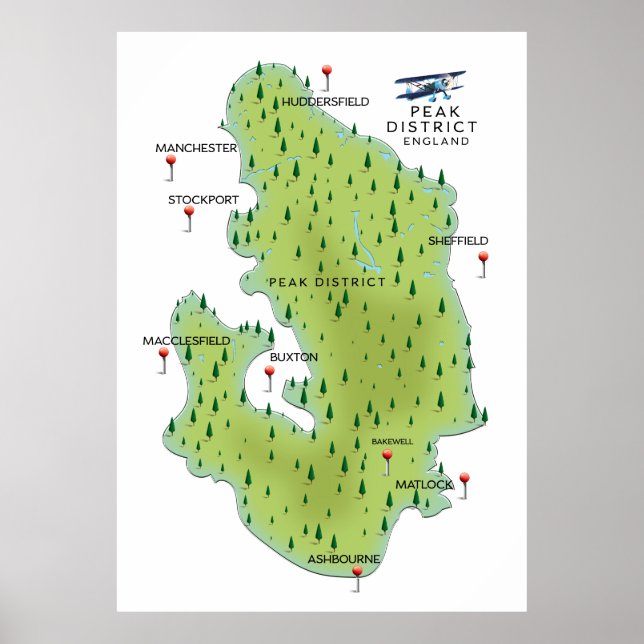 Peak District England Map Poster (Vorne)