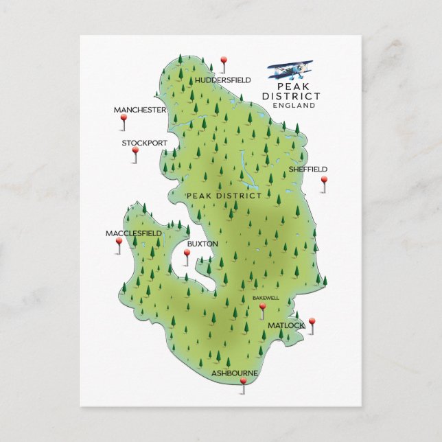 Peak District England Map Postkarte (Vorderseite)