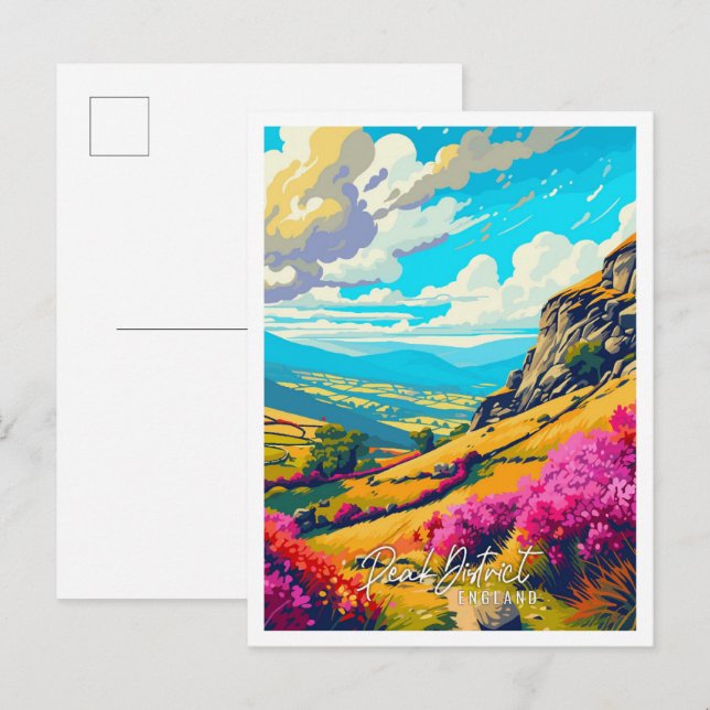 Peak District England Vintage-Illustration Postkarte (Vorne/Hinten)
