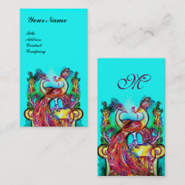 PEAKCOCKS IN LIEBE MONOGRAM, Red Aqua Blue Turquoi Visitenkarte