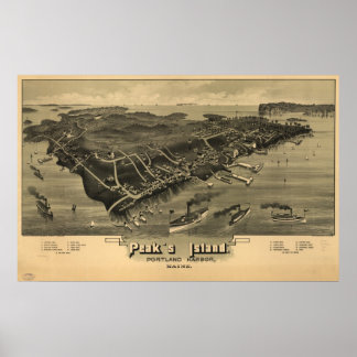 Peak's Island Maine 1886 Antique Panoramabalkarte Poster