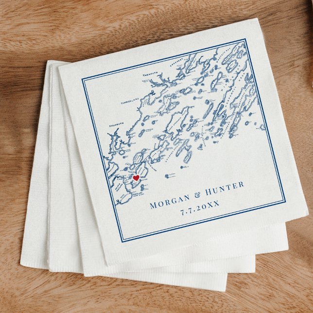 Peaks Island Maine Casco Bay Karte Serviette (Von Creator hochgeladen)