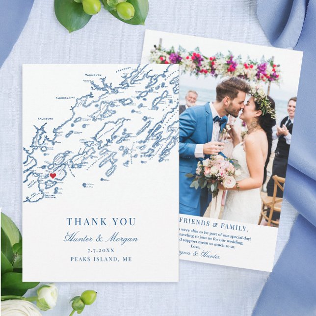 Peaks Island Maine Wedding Flat Dankeskarte (Peaks Island Maine destination wedding photo thank you card)