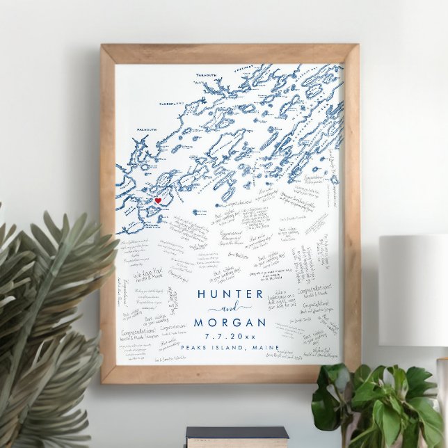 Peaks Island Mariage Moderne Poster du livre d'or (This Peaks Island Maine map alternative wedding guestbook is perfect for your destination wedding)