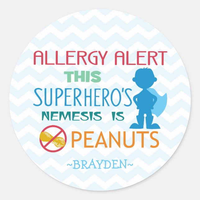 Peanut Allergy Alert Superhero Boy Stickers (Vorderseite)