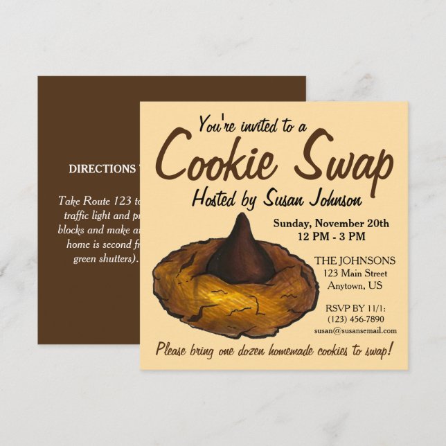 Peanut Butter Blossom Cookie Swap Party Bake Sale Einladung (Vorne/Hinten)