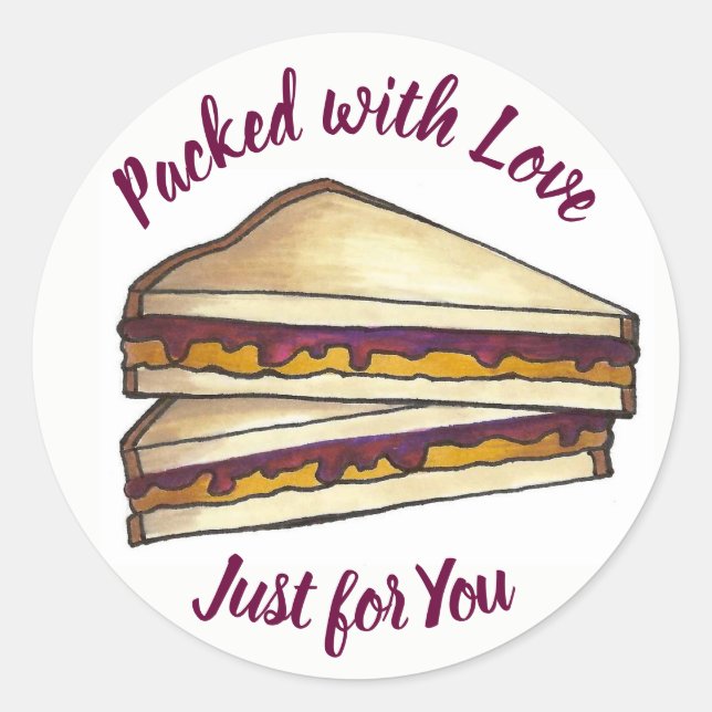 Peanut Butter Sandwich Packet mit Liebe Lunch PBJ Runder Aufkleber (Vorderseite)