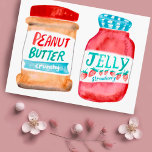 Peanut Butter und Jelly Watercolor Postkarte<br><div class="desc">Fügen Sie Ihren eigenen Text auf der Vorder- und Rückseite,  oder ändern Sie die Farben. Werfen Sie einen Blick in meinen Shop für mehr!</div>