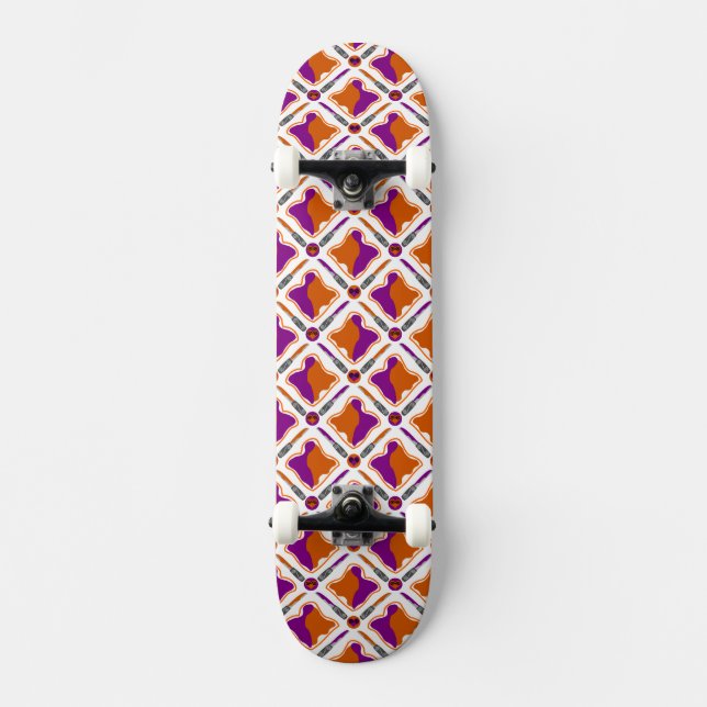 Peanut Butter und Traubengelb Nahtloses Muster Skateboard (Vorderseite)