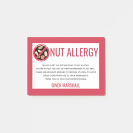 Peanut Tree Nut Allergy Alert Restaurant Custom Post-it Klebezettel