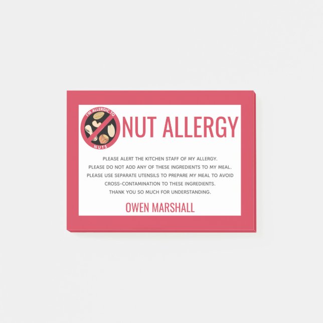 Peanut Tree Nut Allergy Alert Restaurant Custom Post-it Klebezettel (Vorderseite)