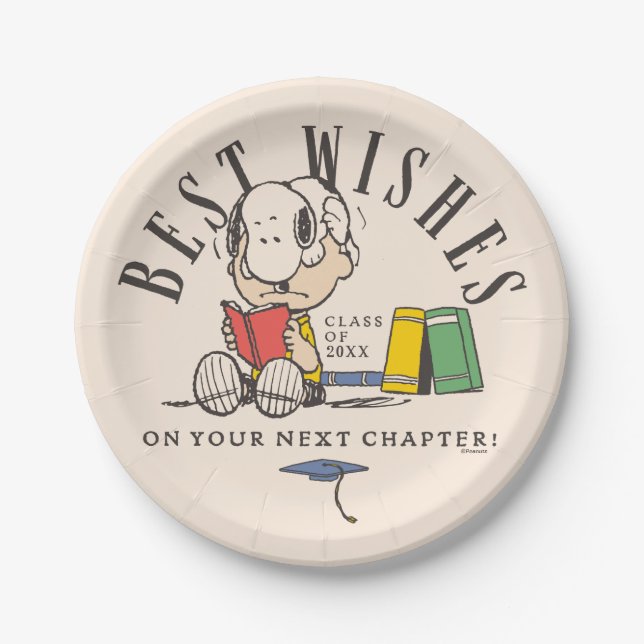 Peanuts Best Wishes Graduation Snoopy Reading Pappteller (Vorderseite)