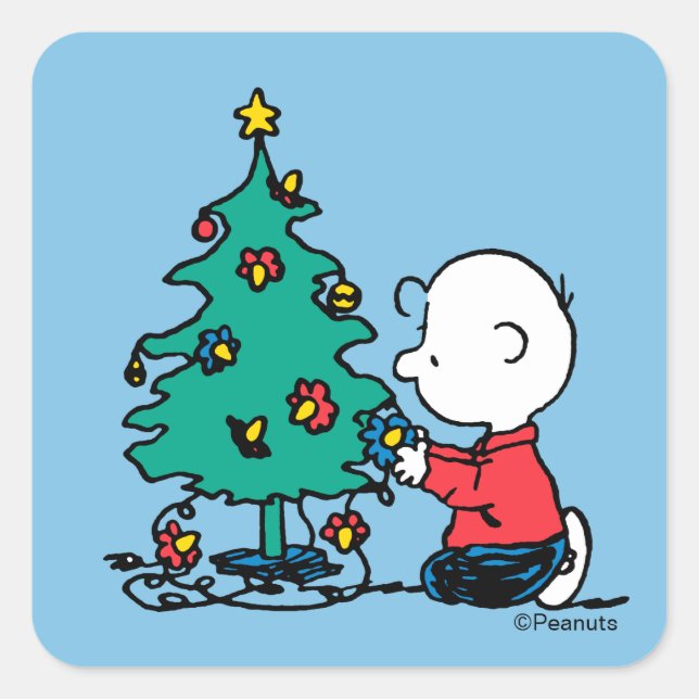 Peanuts | Charlie Brown Christmas Lights Quadratischer Aufkleber (Vorderseite)
