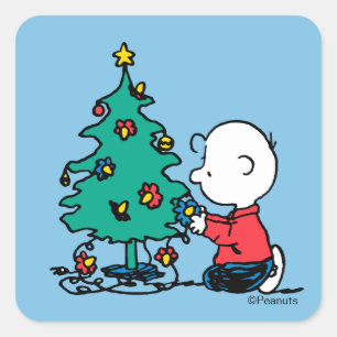 Peanuts Charlie Brown Weihnachtsbeleuchtung Quadratischer Aufkleber