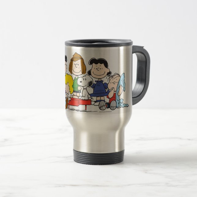 Peanuts Freunde in einer Reihe Reisen Mug 2025 Reisebecher (VorderseiteRechts)