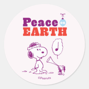 Peanuts Frieden auf Erden Snoopy & Woodstock Runder Aufkleber
