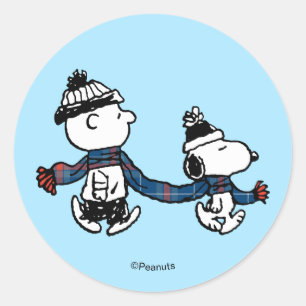 Peanuts   Frohe Weihnachten Snoopy & Charlie Brown Runder Aufkleber