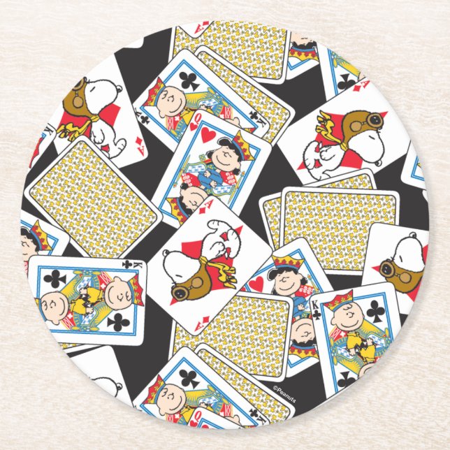 Peanuts Gang Card Deck Pattern Runder Pappuntersetzer (Vorderseite)