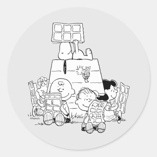 Peanuts Gang Reading Comic Runder Aufkleber (Vorderseite)