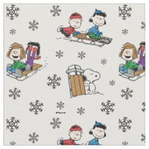 Peanuts-Gruppe Schlittenfahren und Schneeflocken Stoff