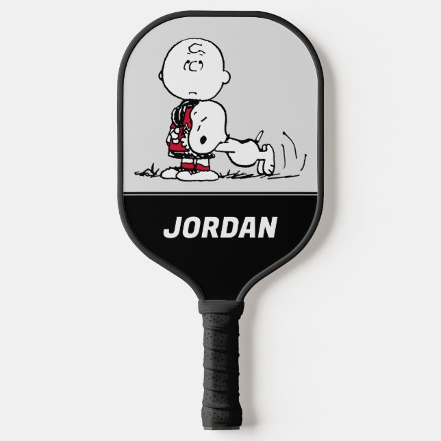 PEANUTS | Rot und Schwarz | Name hinzufügen Pickleball Schläger (Vorderseite)