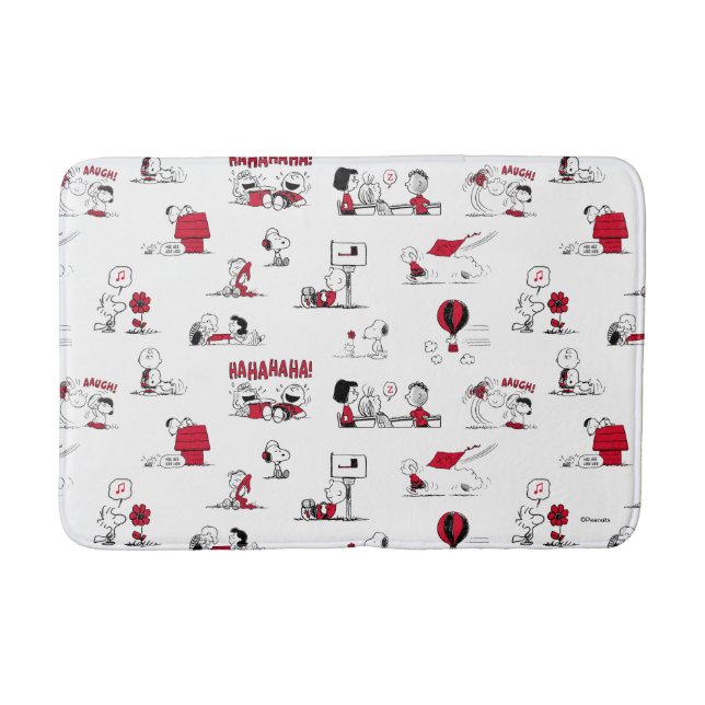 PEANUTS | Rotes und schwarzes Muster Badematte (Vorderseite)