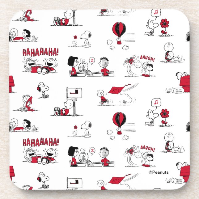 PEANUTS | Rotes und schwarzes Muster Getränkeuntersetzer (Vorderseite)