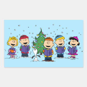 Peanuts Rund um den Weihnachtsbaum Rechteckige S Rechteckiger Aufkleber