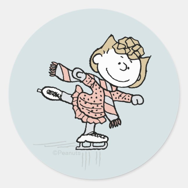 Peanuts | Sally On Ice Runder Aufkleber (Vorderseite)