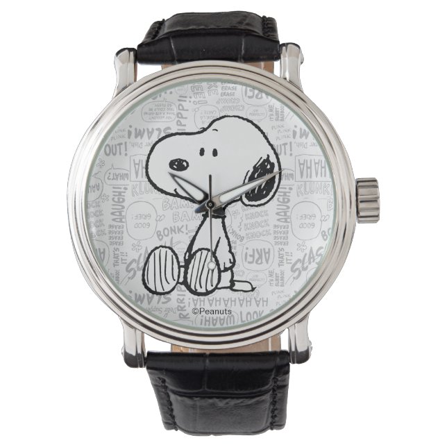 PEANUTS | Snoopie auf Schwarz-weißen Comicen Armbanduhr (Vorderseite)