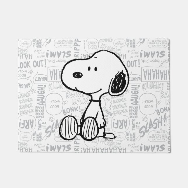 PEANUTS | Snoopie auf Schwarz-weißen Comicen Fußmatte (Vorderseite)