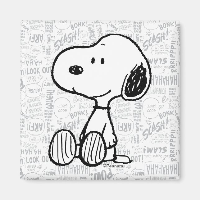 PEANUTS | Snoopie auf Schwarz-weißen Comicen Magnet (Vorne)