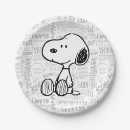 PEANUTS | Snoopie auf Schwarz-weißen Comicen Pappteller