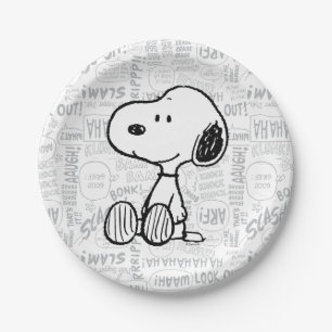 PEANUTS Snoopie auf Schwarz-weißen Comicen Pappteller