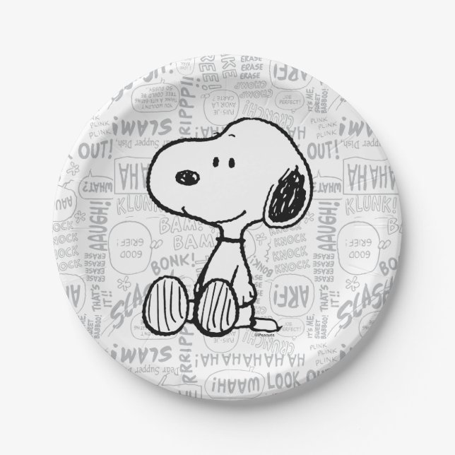 PEANUTS | Snoopie auf Schwarz-weißen Comicen Pappteller (Vorderseite)