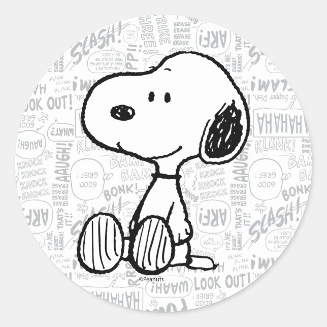 PEANUTS | Snoopie auf Schwarz-weißen Comicen Runder Aufkleber (Vorderseite)