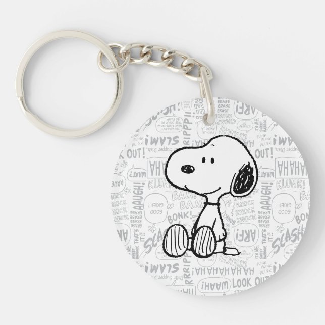 PEANUTS | Snoopie auf Schwarz-weißen Comicen Schlüsselanhänger (Vorderseite)
